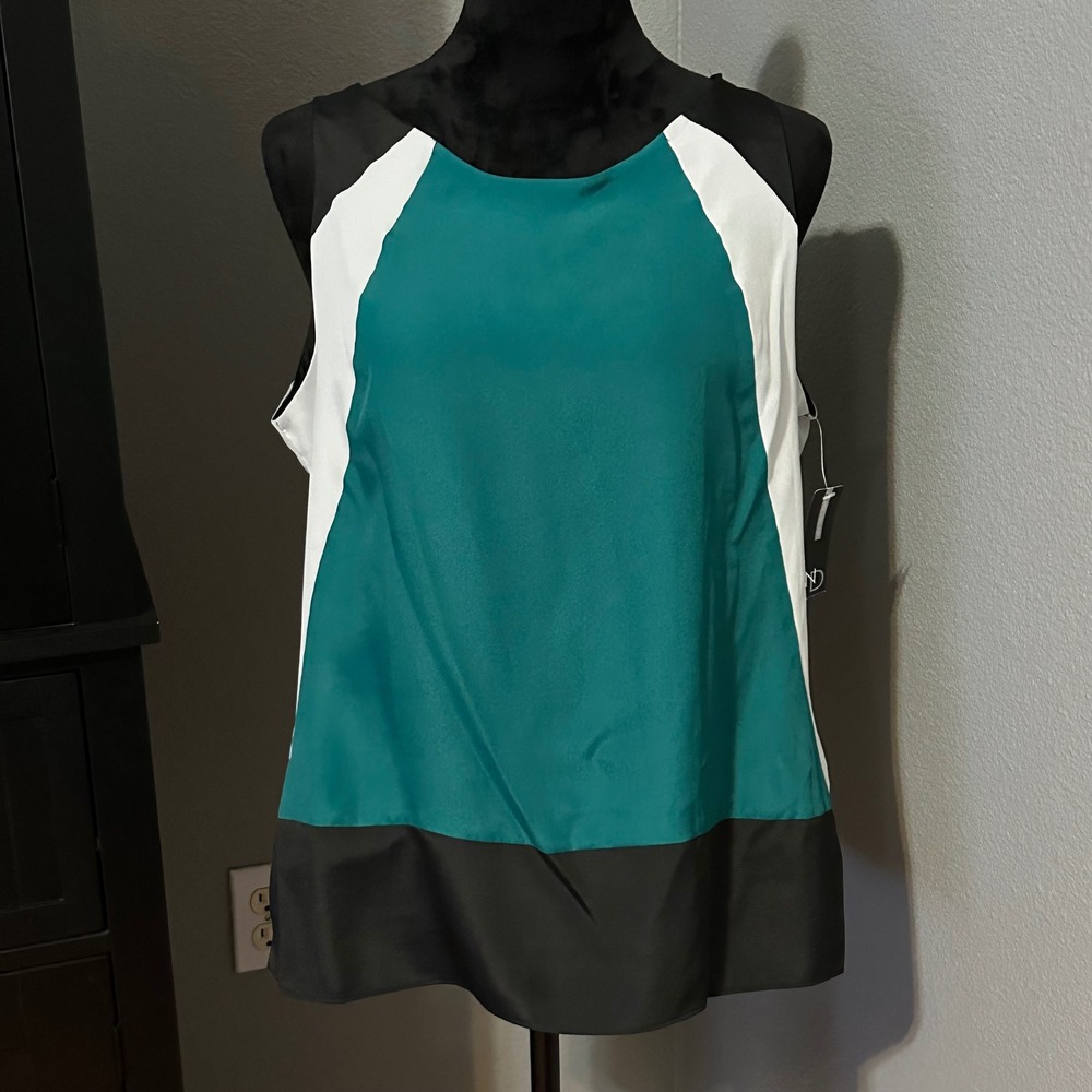 New Directions Blouse Large Colorblock‎ Sleeveless Green Black Career Office NWT